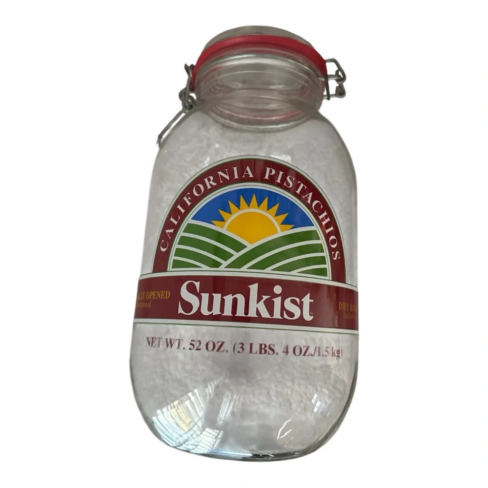 Vintage Sunkist California‎ Pistachios 3L Glass Jar Hinged Lid Storage Canister